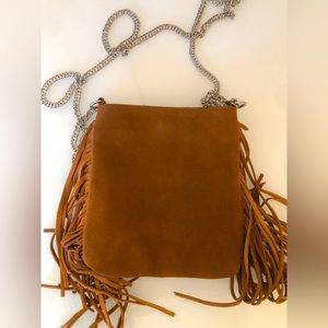 Brown Suede Crossbody Festival Purse With Chainlink Strap